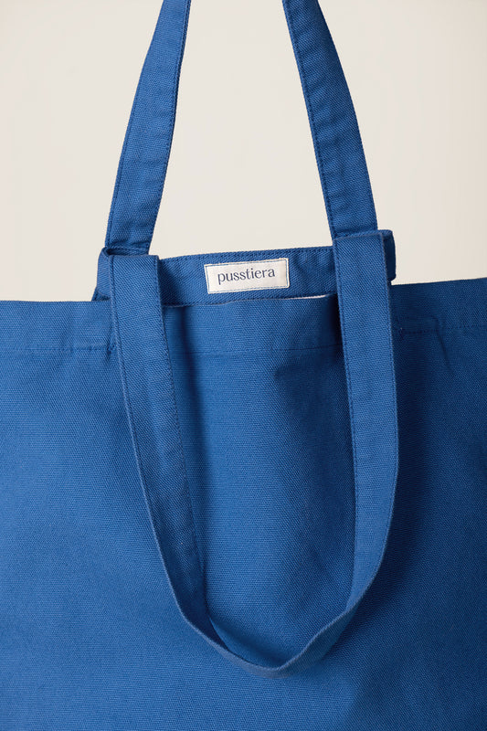 heavy cotton tote bag pusstiera color classic blue stabilizing strap