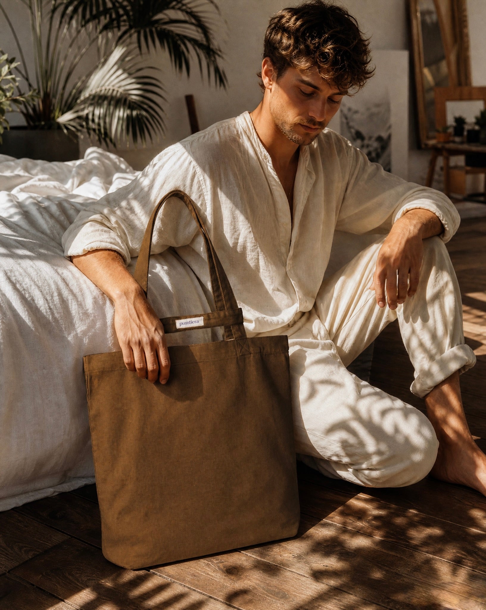 heavy cotton canvas tote bag color cappuccino by pusstiera