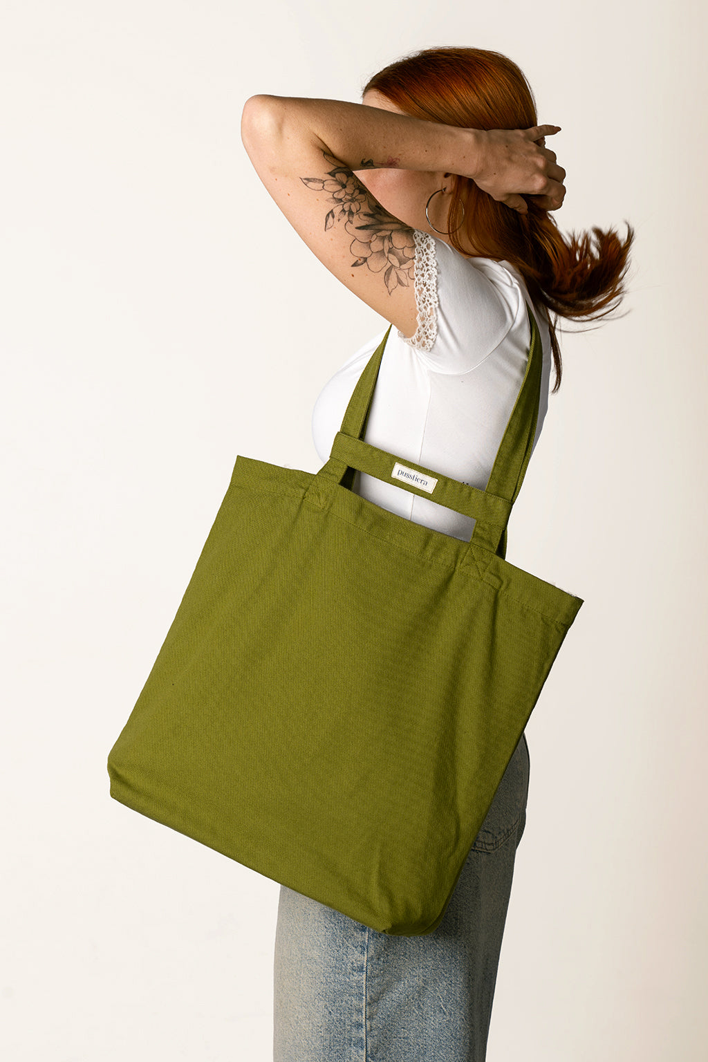 heavy cotton tote bag pusstiera color avocado shoulder bag