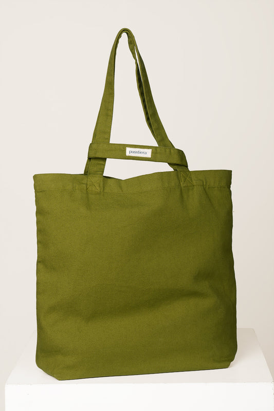 heavy cotton tote bag pusstiera color avocado stabilizing strap