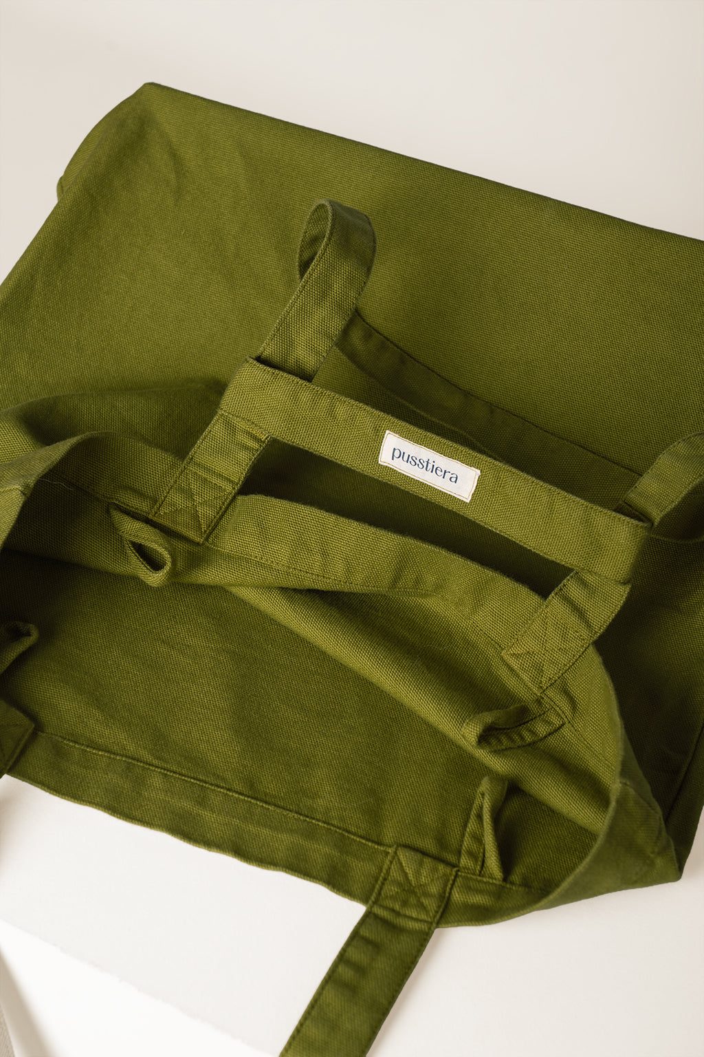 heavy cotton tote bag pusstiera color avocado four loops