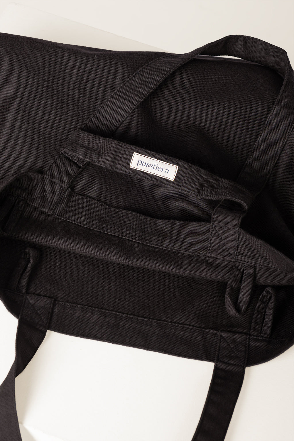 heavy cotton tote bag pusstiera color black caviar four loops