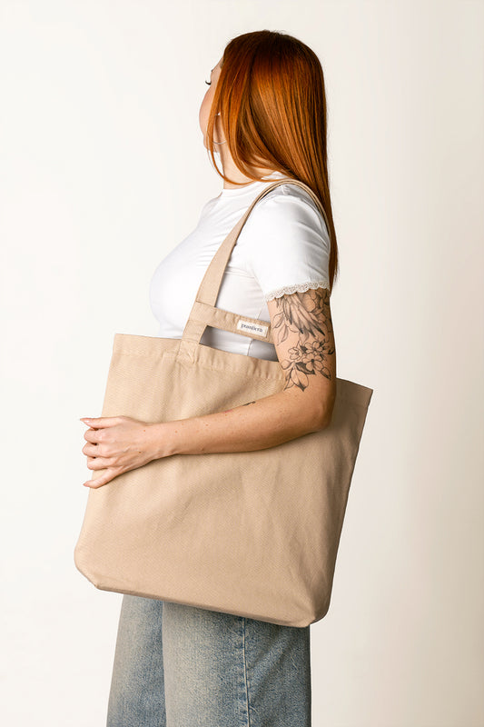 heavy cotton tote bag pusstiera color warm taupe shoulder bag