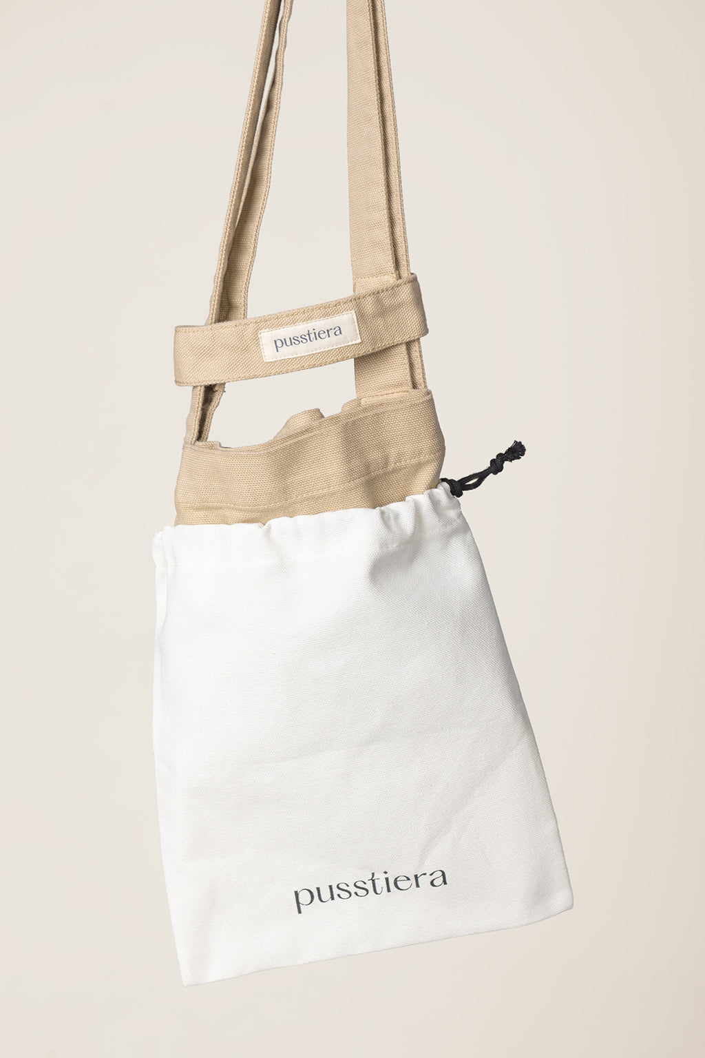 heavy cotton tote bag pusstiera color warm taupe and the dustbag 