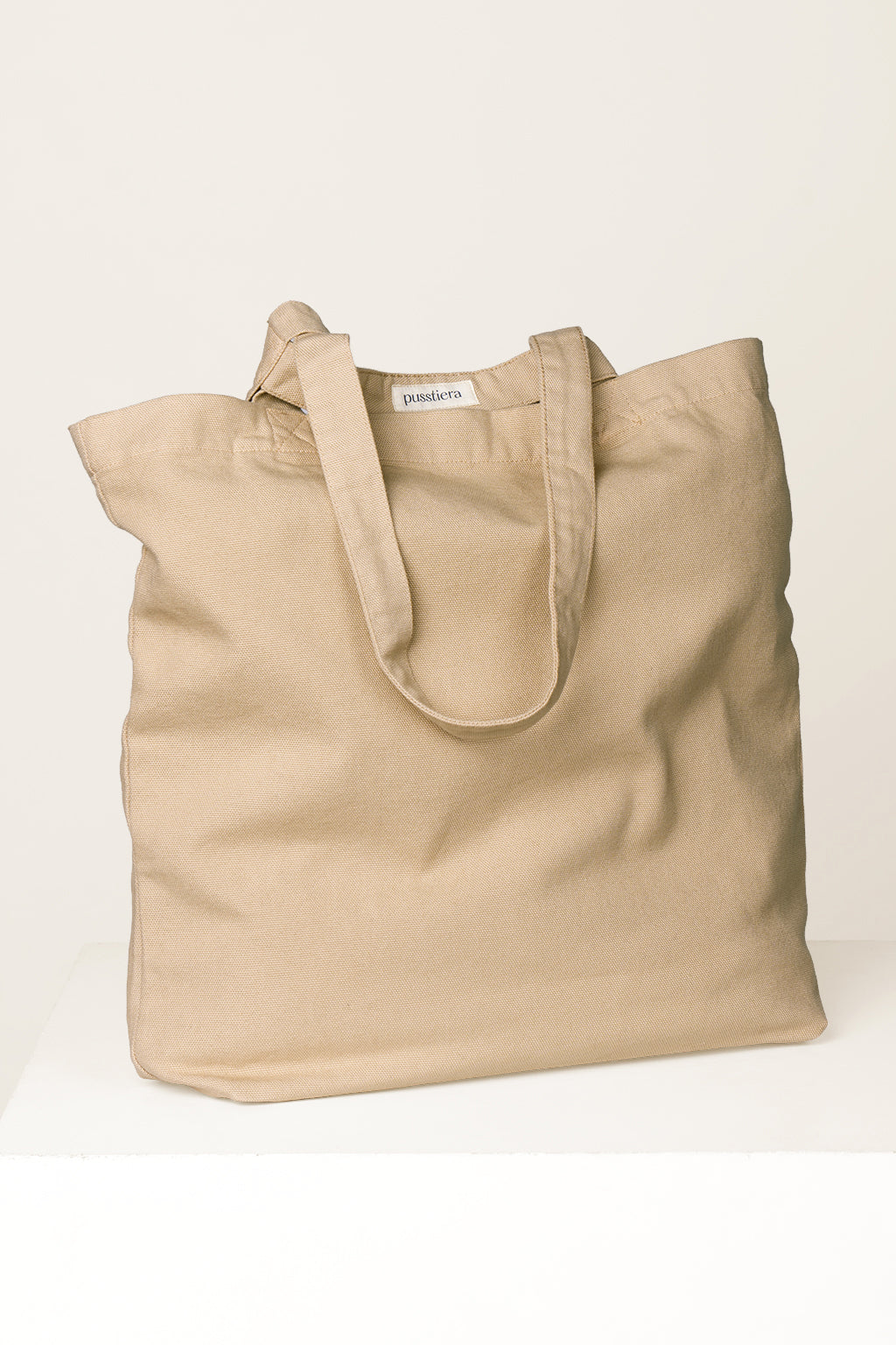 heavy cotton tote bag pusstiera color warm taupe stabilizing strap