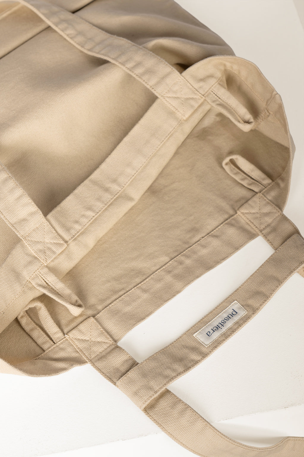 heavy cotton tote bag pusstiera color warm taupe four loops